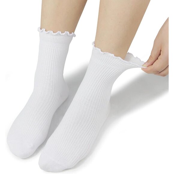 🆕Women White Casual Ankle Socks Cute Ruffle Lightweight Thin Cuff Frilly Design - Picture 4 of 6